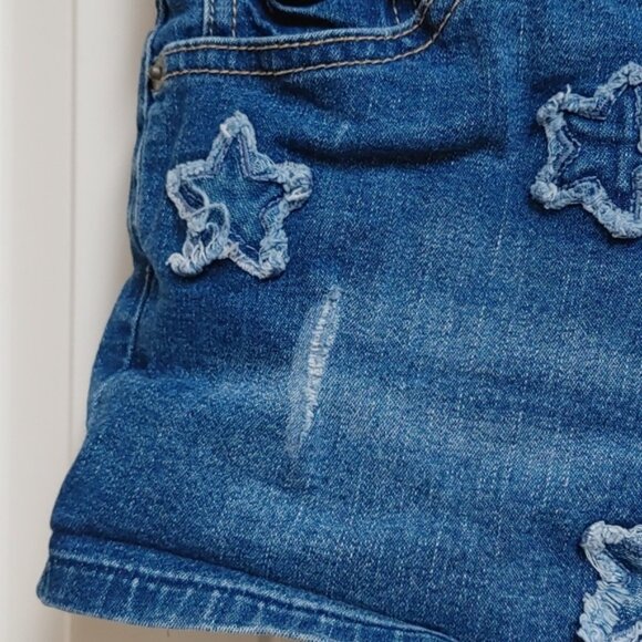Justice dark blue wash distressed jeans shorts girl size 16 stars pattern - Picture 3 of 11